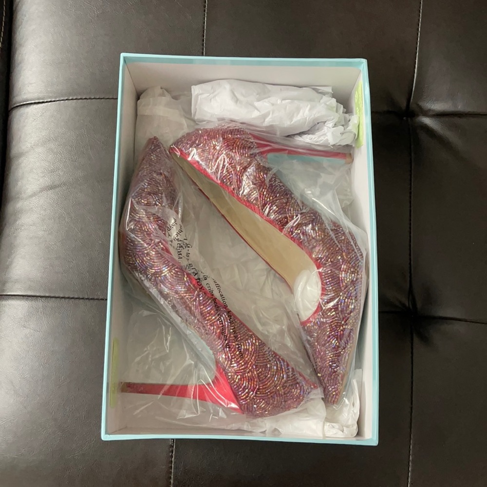 Blue by Betsey Johnson - Red Satin Heels - Size 6